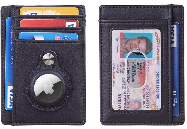 slim black airtag card holder