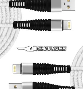 Twin Pack Chargies Apple Compatible Lightning USB Fast Charge Cables Premium Specification 1m + 2m